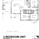 A blueprint showing the layout of an affordable 3-bedroom 2-bathroom home for rent in Dededo with Ironwood Homes