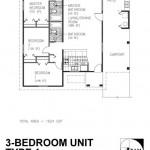 A blueprint showing the layout of a 3-bedroom 2-bathroom unit at Ironwood Homes in Dededo, including a covered patio and carport