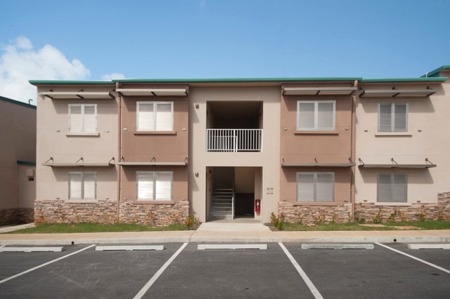 A front view of Ironwood Villas, a modern brown building